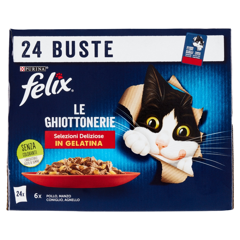 Image of Felix FELIX Le Ghiottonerie Selezioni Deliziose in Gelatina (Pollo, Manzo, Coniglio, Agnello) 24 x 85 g014