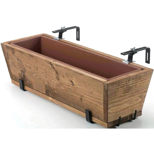 Balconiera FIORIERA LEGNO CM.55 REGOL. CON VASCHETTA IN PLASTICA A RISERVA D'ACQUA in acciaio, polietilene, legno BRI1121801