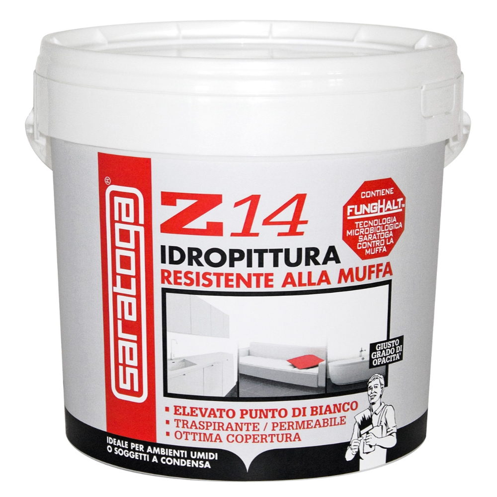 Saratoga  Fondo finitura Z14 IDROPITTURA RESISTENTE ALLA MUFFA 4L bianco da 4 L