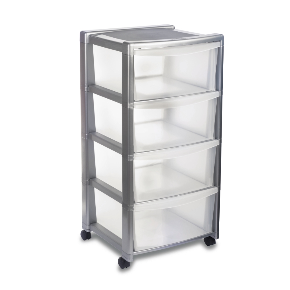 Stefanplast Cassettiera con ruote Libera, 4 cassetti, silver