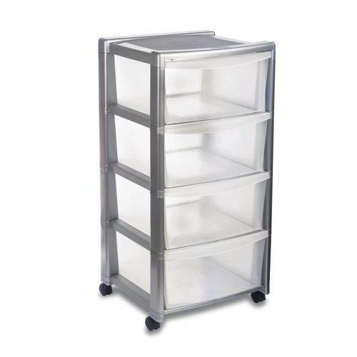 Cassettiera con ruote Libera, 4 cassetti, silver BRI122871