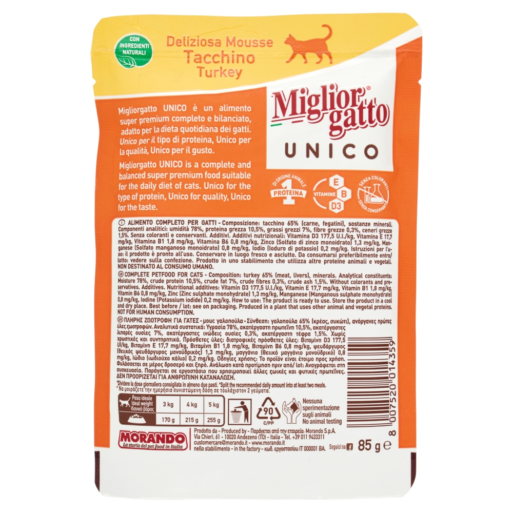 Morando Migliorgatto Unico Mousse Solo Tacchino 85 gr