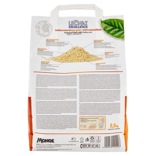 LeChat Excellence Lettiera naturale per gatti 100% mais italiano 2,5 Kg BRI1309122