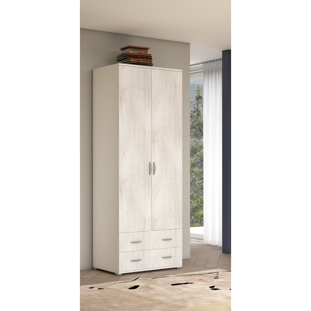 CTF Armadio 2 Ante 2 Cassetti Bianco/ Rovere Ghiaccio