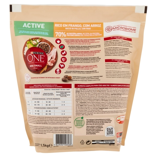 PURINA ONE Mini/Small Active Ricco in Pollo, con Riso 1,5 kg BRI1357765