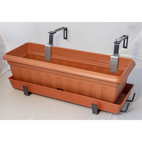 Balconiera SOFI - FIORIERA IN PIATTO 50x19xh16cm REGOLABILE. CON VASO E SOTTOVASO in filo d'acciaio, plastica BRI1383616