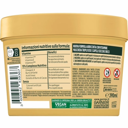 Garnier Fructis Maschera Hairfood Burro di Cacao, per capelli secchi e ricci 390 ml BRI1395851