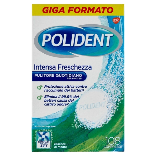 Polident Intensa freschezza pulitore quotidiano per protesi dentali confezione da 108 compresse BRI1405067