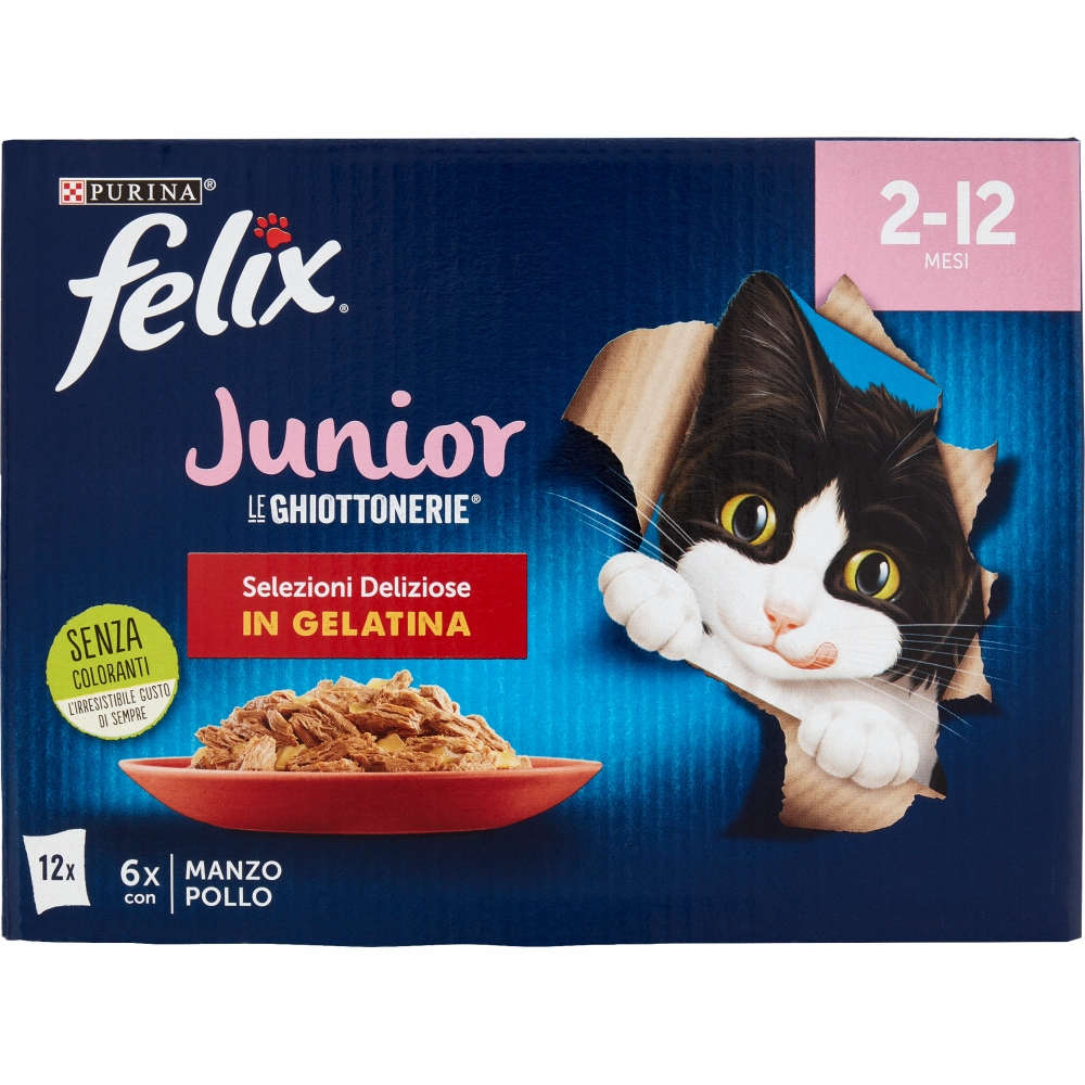 Image of Felix FELIX Le Ghiottonerie Junior Selezioni Deliziose in Gelatina (Manzo & Pollo) 12 x 85 g014