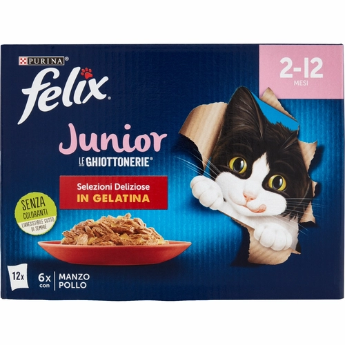 FELIX Le Ghiottonerie Junior Selezioni Deliziose in Gelatina (Manzo & Pollo) 12 x 85 g BRI1428195