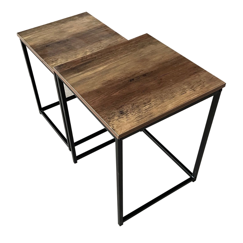 No Brand Tavolino SET 2 TAVOLINI PANN TRUCIOLARE COLORE ROVERE STRUTTURA METALLO