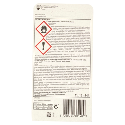 Glade Sense&Spray Doppia Ricarica, Profumatore Ambienti con Sensore, Romantic Vanilla Blossom 2x18ml BRI1441651