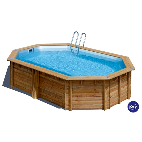 Piscina in kit in legno ovale Dimensioni: Esterne: 620x395 h 136 - Interne: 573x348 h 133 con filtro a sabbia BRI1453151
