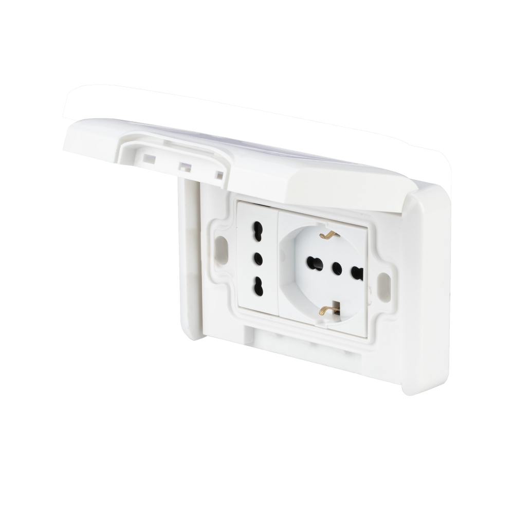 Poly Pool  Serie ICONY - Presa con placca precablato, 10/16A 2P+T, schuko, con placca in tecnopolimero autoportante, da parete