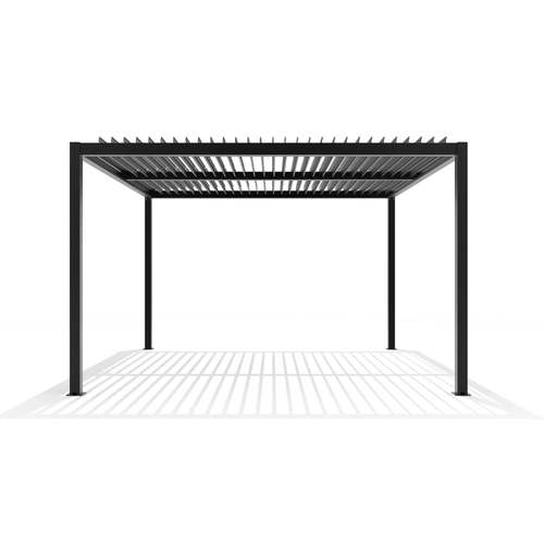 Pergola bioclimatica CALICANTUS PLUS 4X4X2.5 M COLORE ANTRACITE CON LAMELLE ARGENTO COPERTURA MOTORIZZATA BRI1513515