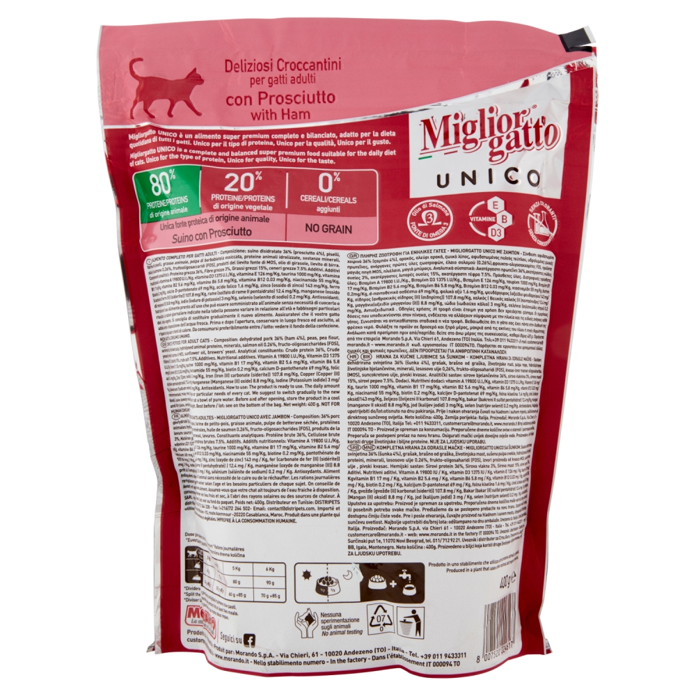 Morando Migliorgatto Unico Deliziosi Croccantini con Prosciutto 400 g