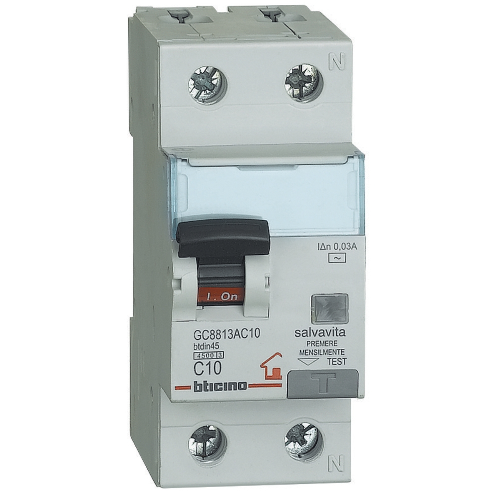 Image of BTicino Interruttore magnetotermico differenziale Interruttore magnetotermico differenziale BTDIN-RS 1P+N tipo AC - In= 10A - Idn= 0.03A numero moduli 2014