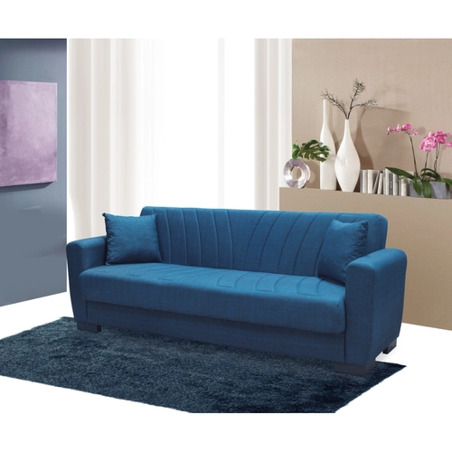 Divano letto Divano letto BLU in poliestere con contenitore e 2 cuscini - 3 posti - blu in tessuto BRI1541755