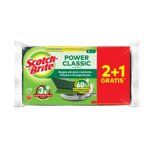 Scotch-Brite® Power Classic Spugna Abrasiva Antibatterica 2+1 Gratis** BRI1543224