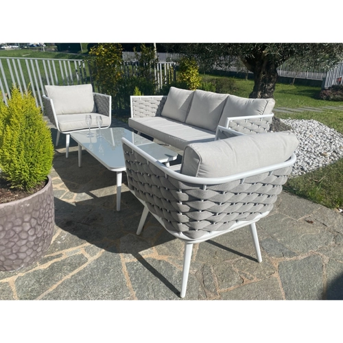 Salottino BUCANEVE BIANCO / GRIGIO 5 posti in alluminio / vetro temperato BRI1548436
