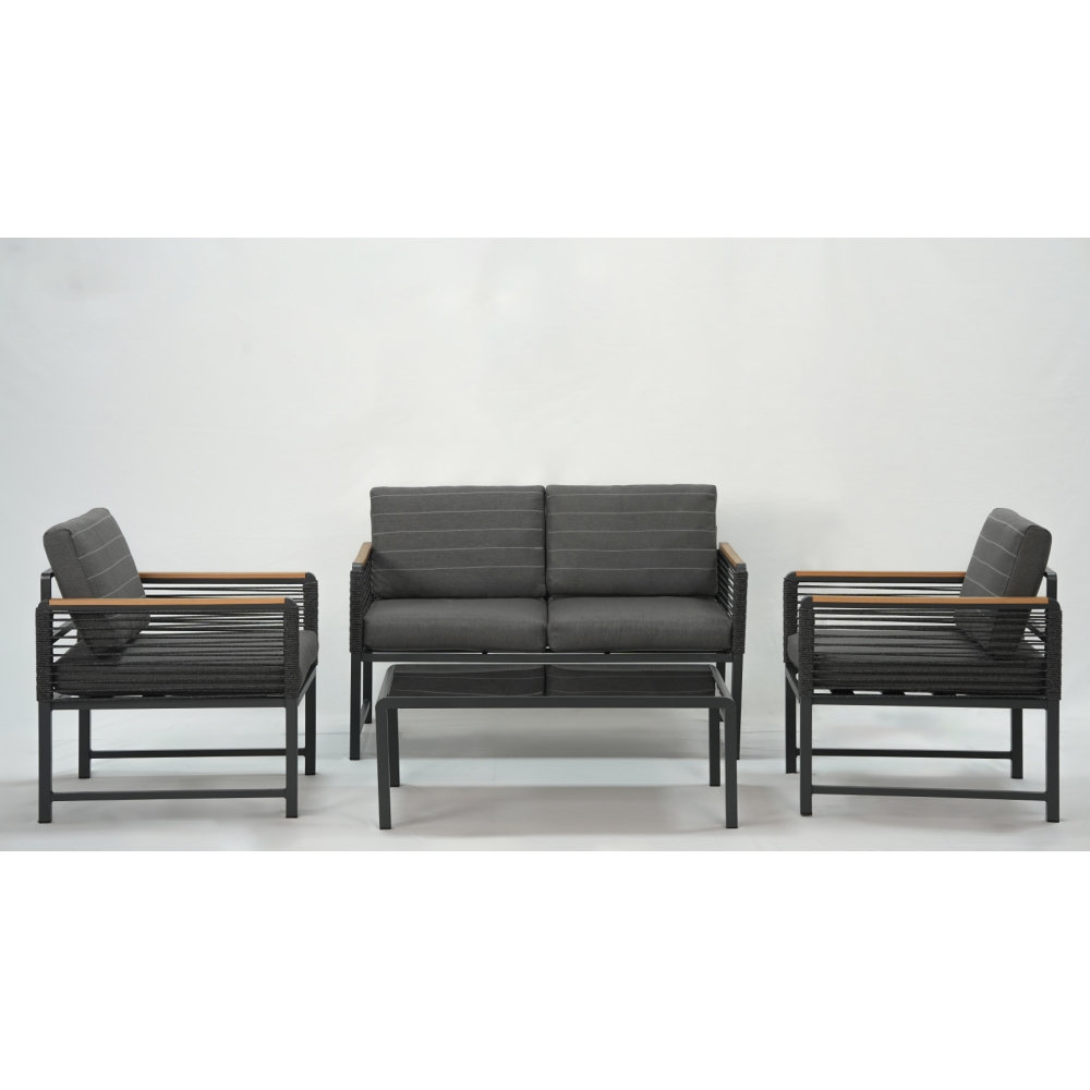 No Brand Salottino TRENDY in alluminio e corda con cuscini 4 posti in alluminio / vetro temperato