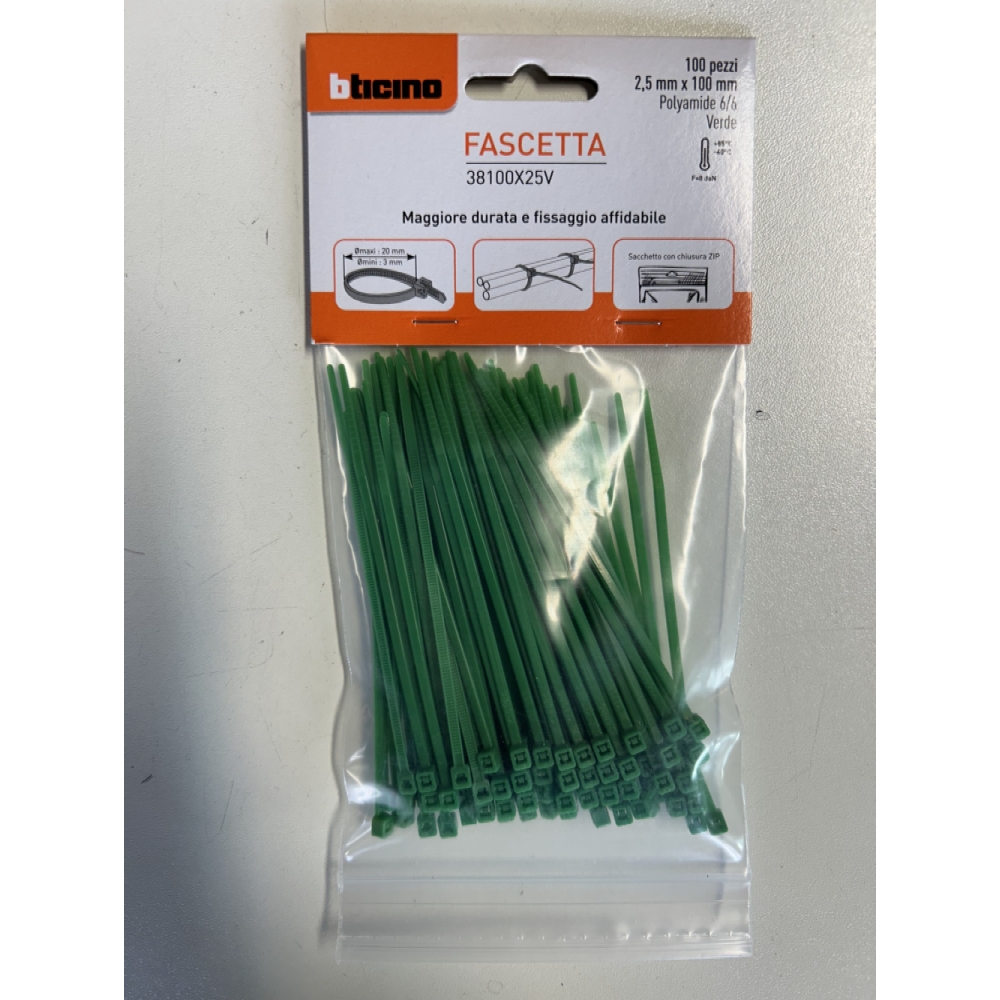 BTicino Fascetta nylon FASCETTA VERDE 100X2,5   100 pezzi S2,5 x L100mm