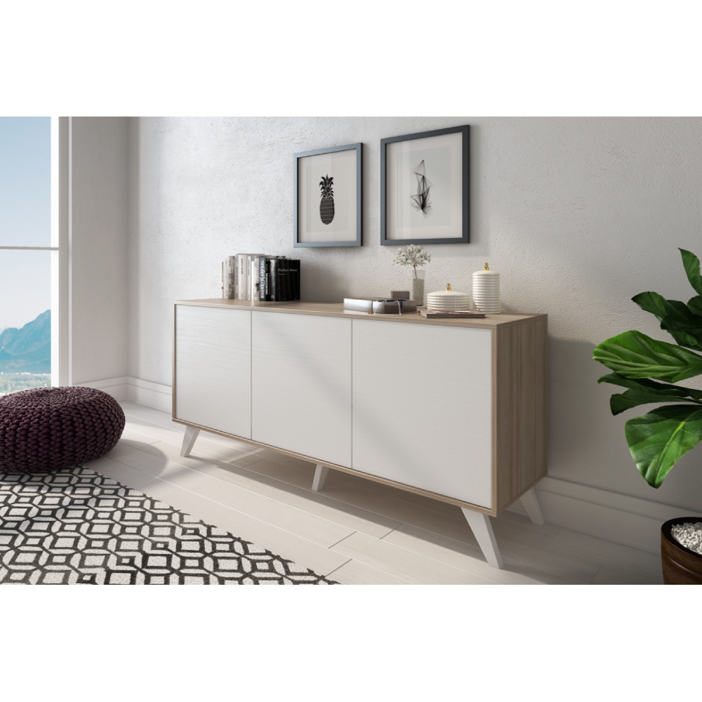 No Brand Madia Nimes con 3 ante colore bianco e struttura in olmo