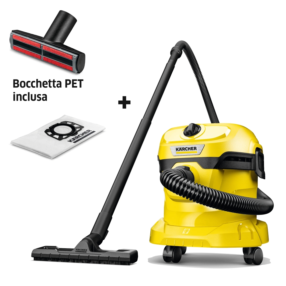 Kärcher WD 2 Plus V-12/4/18 PET - ASPIRATORE SOLIDO LIQUIDI con Bocchetta per peli di animali domestici inclusa