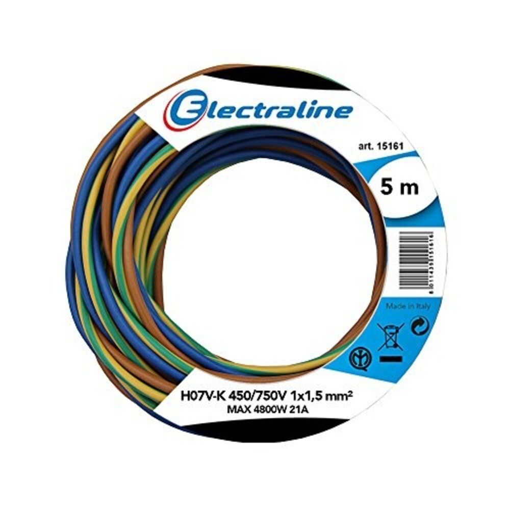 Image of Electraline Cavo H07V-K 3X1X1,5 5M BLACK-BLEU-Y/G 1,5 Ø014