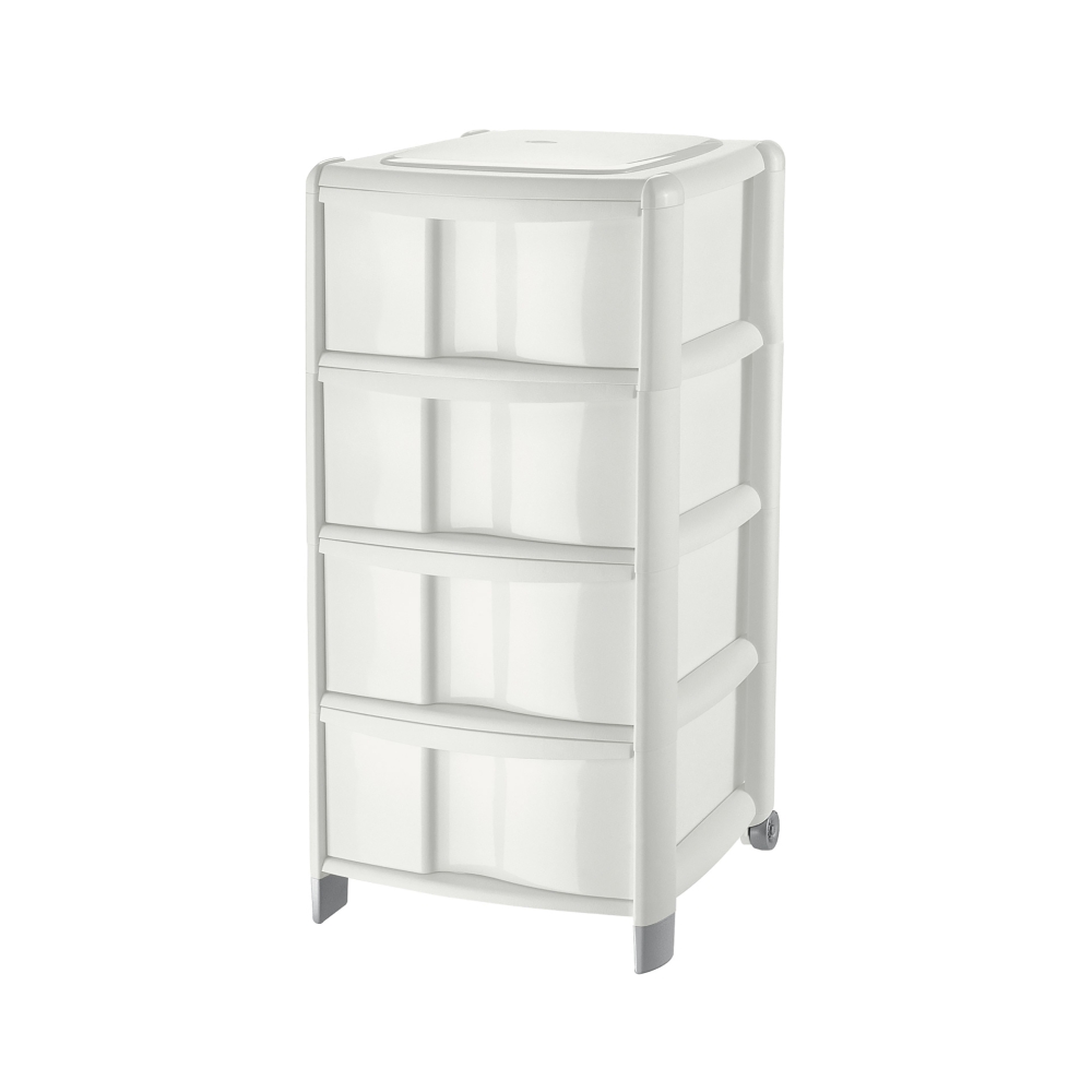 Tontarelli Cassettiera con ruote Bambu, 4 cassetti, panna